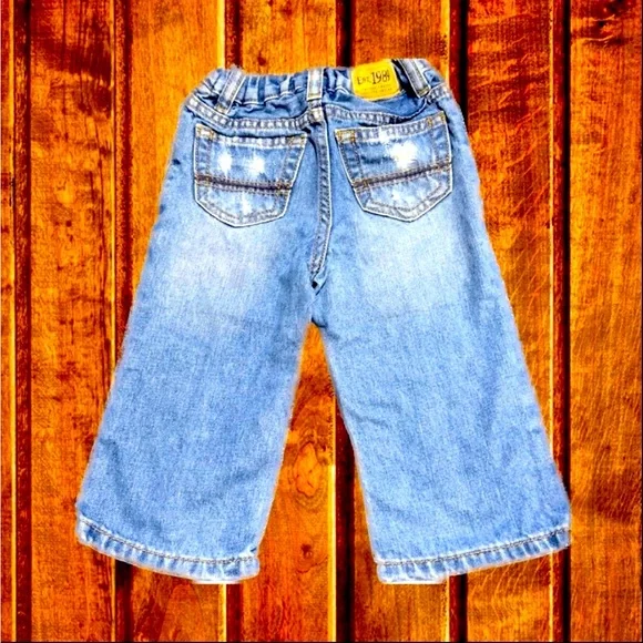 1989 PLACE Boys 12-18 month distressed blue jeans - Picture 2 of 3